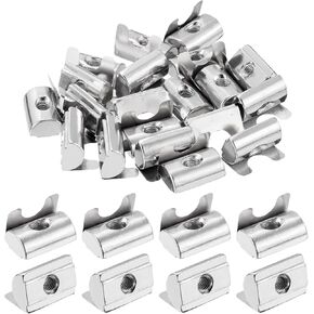 uxcell 20Pcs M5 T Nut Roll in Spring, T Nut with Spring Sheet Carbon Steel Nickel Plated for 4040 Series Slot Aluminum Profile