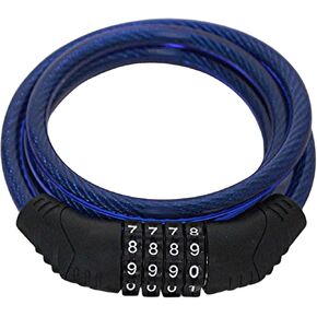4 ft Flexible Steel Combination Bicycle Lock with Self-Setting Mechanism, 10mm Thick with PVC Cover, 4-Digit Resettable Code - Multi-Purpose Security Cable for Scooters, Chairs, BBQs (1, Blue)