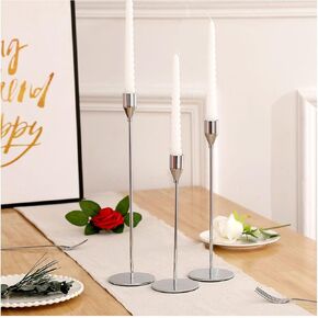 3Pcs Silver Candlestick Holders Set Fit 3/4" Tall Taper Candle Home Decorative Table Centerpieces for Family Dinning, Party Decoration