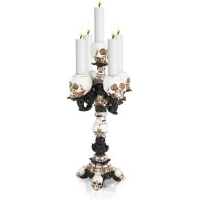 Skull Candle Holder, Spooky Desktop Tealight Skeleton 5 Head Candlestick, Resin Gothic Crafts for Halloween Easter Home Bedroom Living Room Party Graveyard Outdoor Bar Decor Supplies