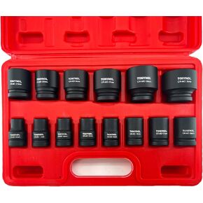 1/2 Inch Deep Drive Impact Socket Set,6-Point,Metric (10mm-32mm),14 Pcs,Cr-Mo Steel,With a Storage Case