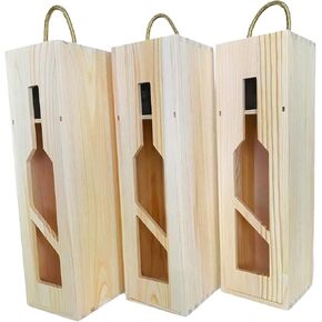 Oojami 3 Pack Wine Box - Single Wine Bottle Wood Storage Gift Box with Handle for Birthday Party, Housewarming, Wedding, Anniversary, Celebrations, Parties, New Year, Holidays, Occassions