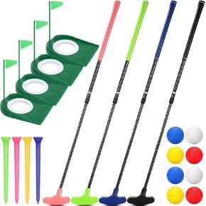 4 Set Mini Golf Putters with 8 Golf Balls, 4 Golf Putting Cup and Flag, 4 Golf Tees, Two Way Adjustable Length Kids Putter Bulk for Right or Left Handed Golfers for Children Teenager