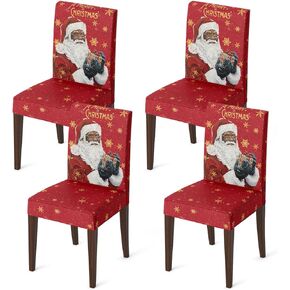 Horaldaily 4PCS Christmas Dining Chair Covers,Black Santa Stretch Removable Washable Slipcover Chair Protector for Dining Room Home Decor