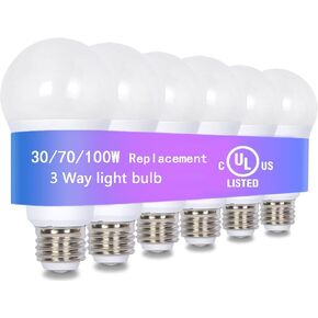 UL Listed 3 Way LED Light Bulbs 4 Pack, 30 70 100 Watt Equivalent, Soft White 3000K A19 Light Bulbs E26 Base, Indoor 3-Way Light Bulbs for Reading,Table Lamps,Floor Lamp