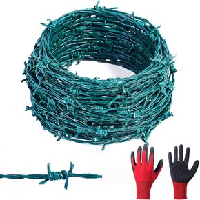Green Barbed Wire 1.6mm x 50ft 18 Gauge 4 PT Carft Wire, Plastic Covered Barbed Wire Real Barb Wire Easy to Bend Perfect for Yard or Crafts Plastic Coated Barbed Wire in Saudi Arabia