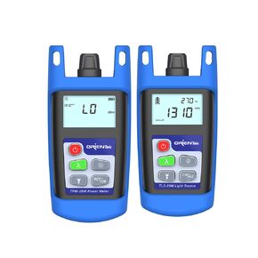 TPM-25V Fiber Optic Power Meter Built-in 10mw Visual Fault Locator + TLS-25-S Optical Light Source, 800~1700nm Optical Power Meter OPM OLS VFL OTDR Tester, Black and blue