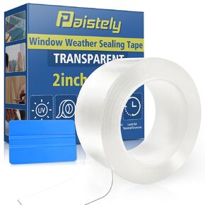 Transparent Window Weather Sealing Tape 2 Inch x 33 FT Weather Stripping Residue-Free Clear Window Insulation Caulk Tape for Doors Windows and Shower Glass Gaps Bathroom