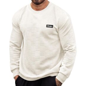 Mainfini Mens Crewneck Casual Sweatshirt Geometric Texture Soild Color Pullover (S-XXL)