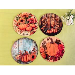 4 PCS Fall Door Sign Round Pumpkins Front Door Signs for Home Home Front Door Hanging Decorations for Outdoor Farmhouse Porch Windows