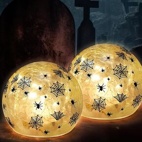 4 قطع من مصابيح الهالوين الزجاجية المزخرفة بإضاءة LED مقاس 3.9 بوصة مع ضوء LED مع عنكبوت ونمط شبكة عنكبوت للمنزل المركزي للحفلات والممرات وفناء الهالوين in Kuwait