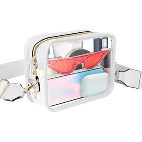 محفظة شفافة للسيدات معتمدة بحزامين، حقيبة كروس شفافة للحفلات الموسيقية، حقيبة كتف شفافة صغيرة عصرية، حقيبة يد بيضاء شفافة in Kuwait