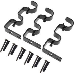 SING F LTD 3pcs/Set Curtain Rod Bracket Kit with Screw Adjustable Double Pole Wall Mounted Holder Black