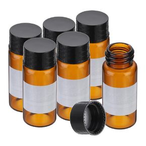 PATIKIL 6pcs 20ml Small Brown Glass Vials with Black Screw Cap, Borosilicate Glass Sample Bottles with Writing Label for Solid Liquid Powder Storage