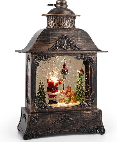 LINEWAY Christmas Snow Globe Lantern Musical Snow Globe Lights with Timer, USB Plug-in/Battery Operated Musical Lighted Christmas Snow Globe Lantern with Swirling Glitter for Home Party Decoration in Saudi Arabia