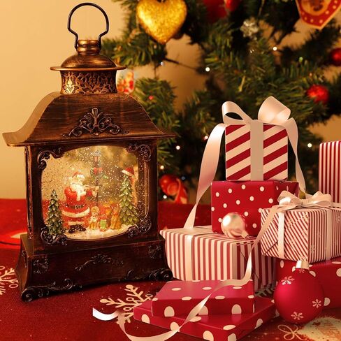 LINEWAY Christmas Snow Globe Lantern Musical Snow Globe Lights with Timer, USB Plug-in/Battery Operated Musical Lighted Christmas Snow Globe Lantern with Swirling Glitter for Home Party Decoration in Saudi Arabia