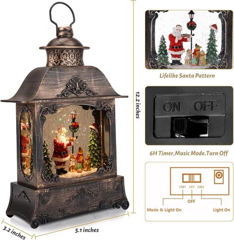 LINEWAY Christmas Snow Globe Lantern Musical Snow Globe Lights with Timer, USB Plug-in/Battery Operated Musical Lighted Christmas Snow Globe Lantern with Swirling Glitter for Home Party Decoration in Saudi Arabia