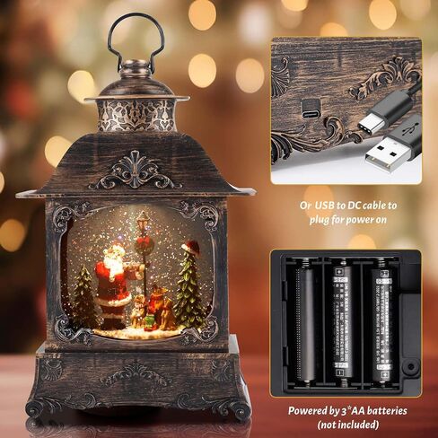 LINEWAY Christmas Snow Globe Lantern Musical Snow Globe Lights with Timer, USB Plug-in/Battery Operated Musical Lighted Christmas Snow Globe Lantern with Swirling Glitter for Home Party Decoration in Saudi Arabia