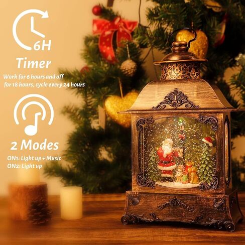 LINEWAY Christmas Snow Globe Lantern Musical Snow Globe Lights with Timer, USB Plug-in/Battery Operated Musical Lighted Christmas Snow Globe Lantern with Swirling Glitter for Home Party Decoration in Saudi Arabia