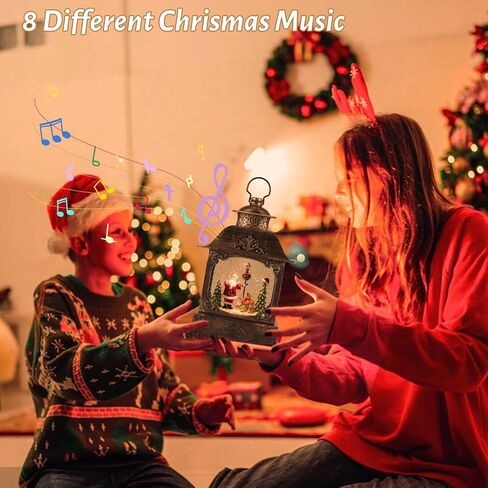 LINEWAY Christmas Snow Globe Lantern Musical Snow Globe Lights with Timer, USB Plug-in/Battery Operated Musical Lighted Christmas Snow Globe Lantern with Swirling Glitter for Home Party Decoration in Saudi Arabia