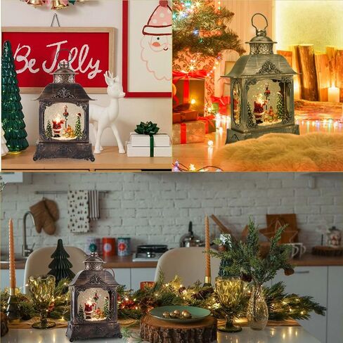 LINEWAY Christmas Snow Globe Lantern Musical Snow Globe Lights with Timer, USB Plug-in/Battery Operated Musical Lighted Christmas Snow Globe Lantern with Swirling Glitter for Home Party Decoration in Saudi Arabia