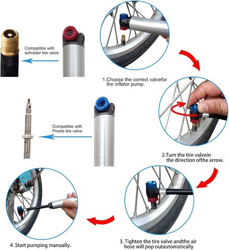 Small Bike Pump,Tire Repair Kit, Suit for Schrader & Presta Valve for Bicycle Tire Pump for Road, Mountain, BMX Bike and Electric Bike, Ball Pump with Needle 120 PSI in Saudi Arabia