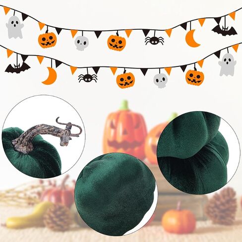 12.6 Inch Artificial Velvet Pumpkin Tower Decor Fake Handmade Faux Stacked Pumpkins Festival Foam Fall Harvest Garden Rustic Lifelike Tabletop Display - Green in Saudi Arabia