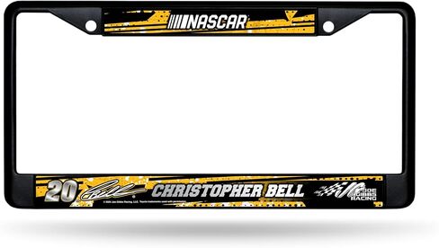 Christopher Bell No. 20 Officially Licensed Joe Gibbs NASCAR License Plate Frame–Black Chrome Metal with Black & Gold Team Logo–Car, Truck, RV Motorsports Accessory for Racing Fans by Rico Industries in Saudi Arabia