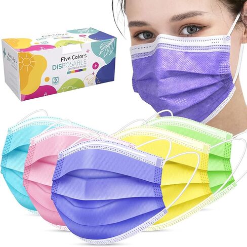 Face Mask,Pack of 50 Disposable Face Mask for Men & Women (Color) in Saudi Arabia