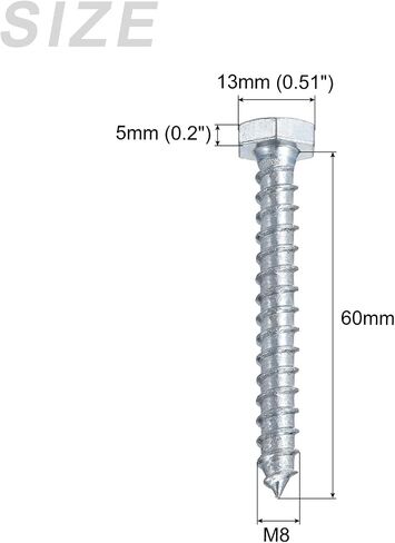 METALLIXITY Hex Lag Screws (M8x60mm)25Pcs, Carbon Steel Self-Tapping Wood Bolts - for Household Applications in Saudi Arabia