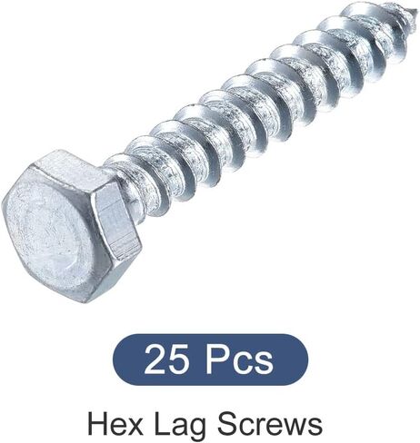 METALLIXITY Hex Lag Screws (M8x60mm)25Pcs, Carbon Steel Self-Tapping Wood Bolts - for Household Applications in Saudi Arabia