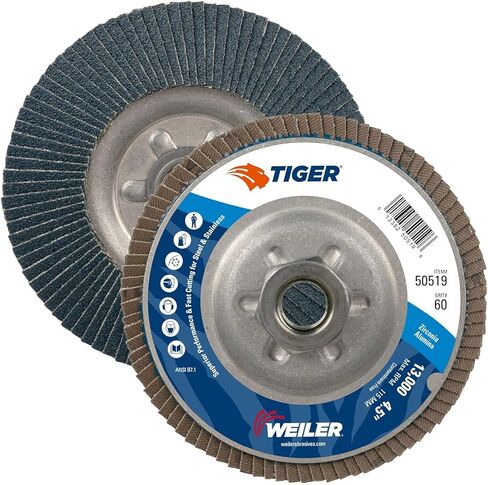 Weiler 50519 Tiger Premium Type 29 قرص قلاب بزاوية، ألومينا زركونيا، 60 حبيبة، 5/8"-11" UNC، 13000 دورة في الدقيقة، 4-1/2 (عبوة من 10) in Kuwait