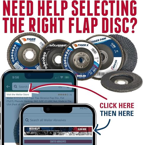 Weiler 50519 Tiger Premium Type 29 قرص قلاب بزاوية، ألومينا زركونيا، 60 حبيبة، 5/8"-11" UNC، 13000 دورة في الدقيقة، 4-1/2 (عبوة من 10) in Kuwait