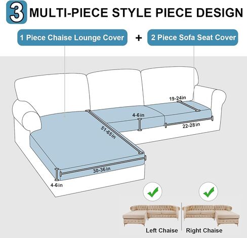NAISI Waterproof Couch Cushion Covers Thick Velvet Fabric Washable Sofa Slipcovers Sectional Couch Covers for 3 Pieces Separate L Shape Couch Cover with Elastic Bottom(2 Seater + 1 Chaise,Grey) in Kuwait