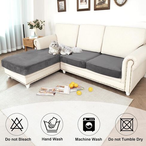 NAISI Waterproof Couch Cushion Covers Thick Velvet Fabric Washable Sofa Slipcovers Sectional Couch Covers for 3 Pieces Separate L Shape Couch Cover with Elastic Bottom(2 Seater + 1 Chaise,Grey) in Kuwait