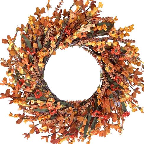 22 Inch Fall Daisy Flower Wreath for Front Door, Autumn Festival Artificial Flower Wreath for Indoor and Outdoor, Yellow Forsythia Flower Wreath in Saudi Arabia