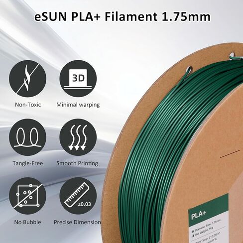 eSUN PLA+ Filament 1.75mm 1KG, 3D Printer Filament Dimensional Accuracy +/- 0.03mm, 1kg Cardboard Spool(2.2lbs) 3D Printing Filament, Fits for Most FDM 3D Printers(Peak Green) in Kuwait