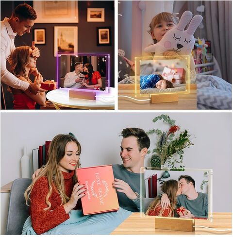 هدايا لصديقتك، إطار صورة أكريليك مقاس 5 × 7 مع ضوء LED متغير اللون، إطارات صور مغناطيسية شفافة مزدوجة الجوانب، هدايا عيد الحب للرجال والنساء مع بطاقة هدية in Kuwait