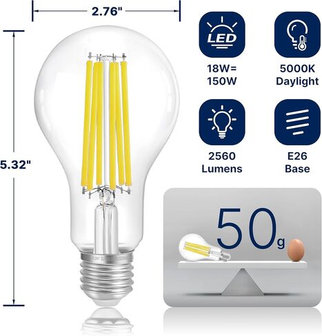 مصابيح إضاءة LED A21 قابلة للتعتيم بقدرة 150 وات من FLSNT، 2650 لومن، كفاءة 18 وات، 3000 ك أبيض دافئ، قاعدة E26، 4 عبوات in Kuwait