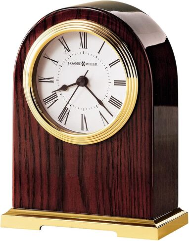 Howard Miller Post Falls Mantel Clock 547-776 – Rosewood Hall Finish, Select Hardwoods, Brass-Finished Accents, Roman Numerals, Battery-Operated Quartz Movement, Small Desk Clock in Saudi Arabia