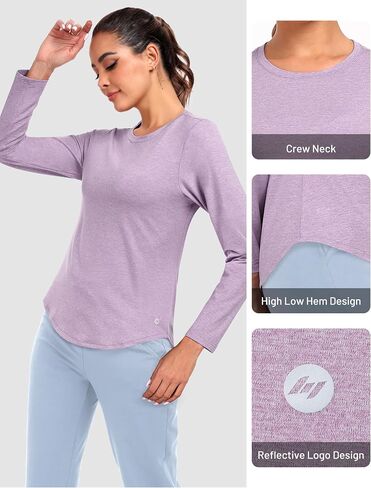MIER Long Sleeve Workout Shirts for Women Yoga Athletic Running Soft Tops Gym Dry Fit Crewneck Tshirt, Moisture Wicking in Saudi Arabia