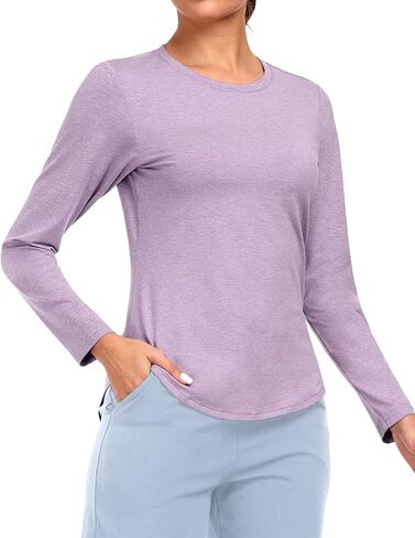 MIER Long Sleeve Workout Shirts for Women Yoga Athletic Running Soft Tops Gym Dry Fit Crewneck Tshirt, Moisture Wicking in Saudi Arabia