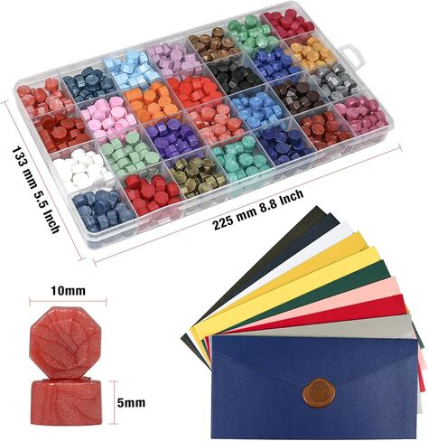 TRINIDa Wax Seal Kit, Wax Seal Stamp Kit with 24 Colors 624 Pcs Wax Seal Beads, Sealing Wax Warmer, Envelopes, Candles, Wax Stamp, Metallic Pen for Gift and Decoration in Saudi Arabia