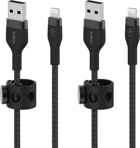 كابل Belkin BoostCharge Pro Flex Braided USB من النوع A إلى Lightning (2 متر/6.6 قدم)، كابل شحن معتمد من MFi لهواتف iPhone 13 و12 و11 وPro وMax وMini وSE وiPad والمزيد، عبوتان، أزرق in Kuwait