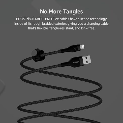 كابل Belkin BoostCharge Pro Flex Braided USB من النوع A إلى Lightning (2 متر/6.6 قدم)، كابل شحن معتمد من MFi لهواتف iPhone 13 و12 و11 وPro وMax وMini وSE وiPad والمزيد، عبوتان، أزرق in Kuwait