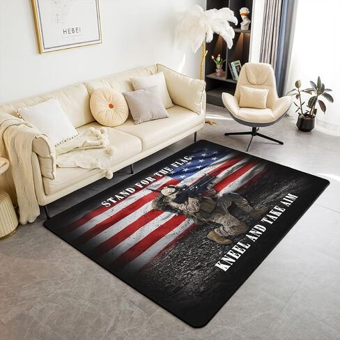 American Flag Area Rug for Adult Teens Boys Camo Soldier Rug Kids Men Vintage USA National Flag Carpet for Living Room Military Camouflage Area Rugs for Youth Non Slip,5x7 in Saudi Arabia