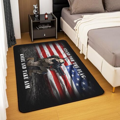 American Flag Area Rug for Adult Teens Boys Camo Soldier Rug Kids Men Vintage USA National Flag Carpet for Living Room Military Camouflage Area Rugs for Youth Non Slip,5x7 in Saudi Arabia