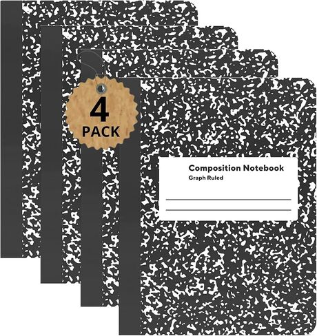 1InTheOffice Graph Paper Composition Notebook, Graph Ruled notebook, Quad Ruled Composition Notebook, 9.75", 7.5", Black, 6 Pack in Saudi Arabia