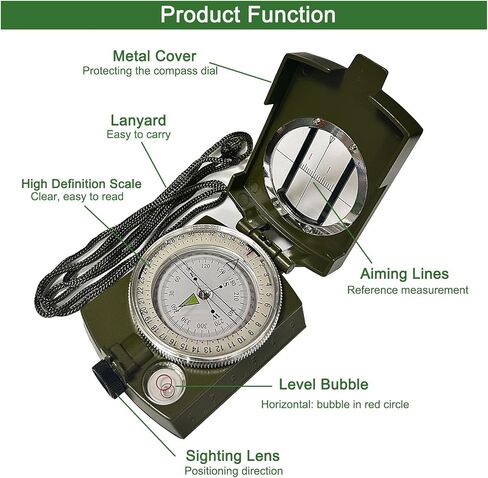 Military Compass, JYEASTZ Compass Military Grade for Hiking Survival, Waterproof Durable Boy Scout Compass Lensatic Compasses Multifunctional Outdoor Compass for Hunting Camping in Saudi Arabia