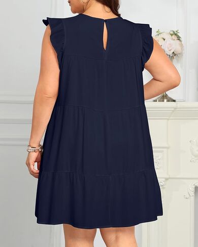 Holipick Women's Plus Size Summer Dresses Casual Short Dress Babydoll Ruffle Sleeve Swing Flowy Sleeveless Tunic Dress in Saudi Arabia